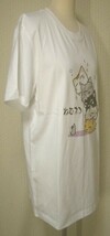 【夏、半袖Ｔシャツ！】レディス　綿１００％　前身頃　ロゴ＆イラスト（猫）プリント　半袖　Tシャツ＜オフ白：Ｌ（フリーサイズ＞04023_画像9