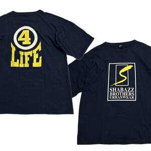 希少 シングルステッチ【ビンテージ 90s SHABAZZ BROTHERS URBANWEAR 4 LIFE Tシャツ ネイビー】アメリカ USA HIPHOP ストリート ラッパー