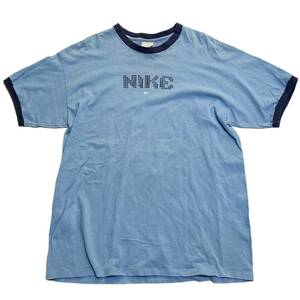 希少【Y2K ビンテージ NIKE ナイキ ドット ロゴ リンガー Tシャツ サックス】バイカラー USA アメリカ テック TECH