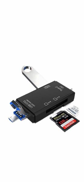 SD/Micro SDメモリーカードリーダー 6イン1 USB C ブラック