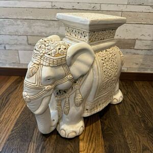 象 ゾウ 陶器 花台 フラワーテーブル ガーデニング 置物 オブジェ