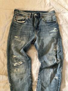 　USED：Levi's 522 デニム リペア ダメージ加工 襤褸 グランジ 革パッチ1688－0131