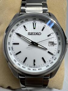 未使用美品 稼働 SEIKO セイコー チタン メンズ 電波ソーラー 7B75-0AA0 腕時計 デイト 箱付き 白文字盤 GSH030904