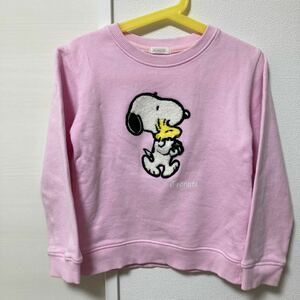 【人気】スヌーピー　SNOOPY ピーナッツ 長袖トレーナー スウェット スヌーピー立体刺繍　ピンク　ユニセックス　120サイズ