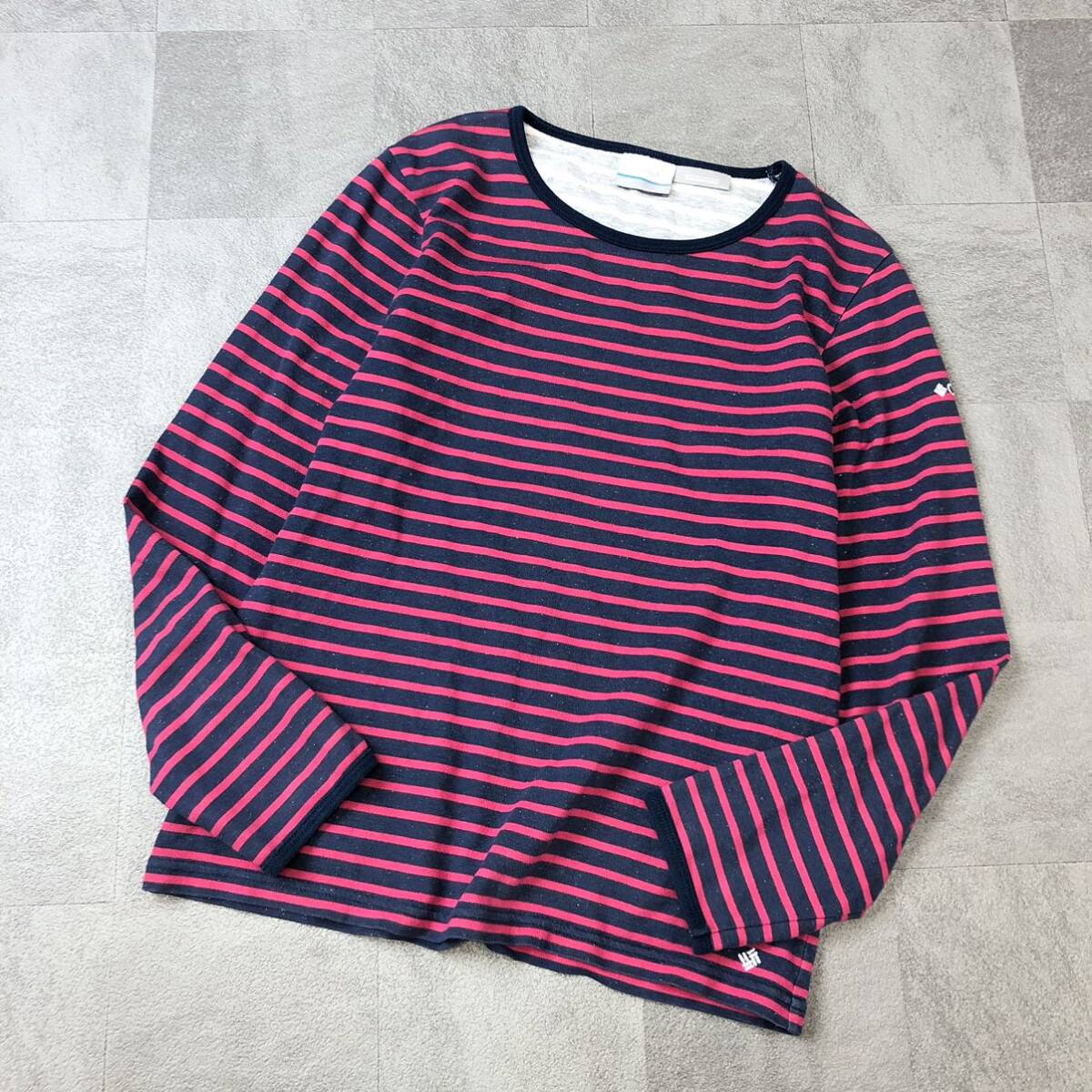 良品 Colombia コロンビア　ボーダーロングスリーブ　ロンT 長袖 シャツ　OMNI-WICK 吸湿速乾機能　ネイビーピンク　レディースサイズM 