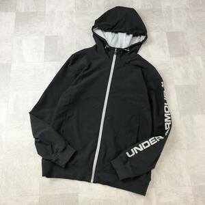 良品　UNDERARMOURアンダーアーマー FITTED ジップアップナイロンパーカー　パーカー ジャケット　スポーツウェア　ブラックサイズLG 古着