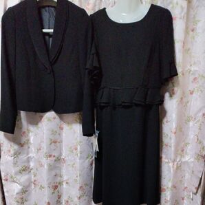 ♪ブラックフォーマル♪ ジャケット ペプラムワンピース スーツ 冠婚葬祭 礼服 サイズ9AR
