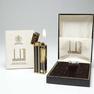 Dunhill ダンヒル ガスライター ローラガス ブラックラッカー ゴールド色 着火OK 箱 冊子 希少品 稼働品 美品 アールデコ 023