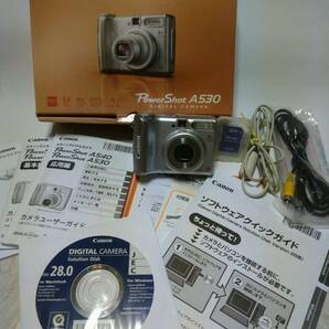 ☆古美品☆ キヤノン Canon Power Shot A530 コンパクトデジタルカメラ 箱入りフルセット メモリーカード2枚付き 単三電池対応の画像1