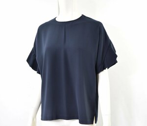 3028-24B0389★SACRA サクラ★フリルスリーブ プルオーバーブラウス 38 ネイビーDRAPEY TEXTURE TOPS 紺 カットソートップス