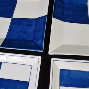 1265-24B0205★和食器おまとめ出品★和風 藍色 正方形大皿2枚・長方形2枚・丸中皿3枚 の画像3