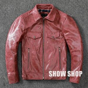 定番モデル 牛革　シングルライダース レザージャケット ブルゴーニュレッド / SIZE/L 2082