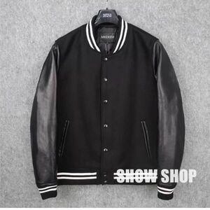 希少 上質羊革 スタンダードスタイル スタジャン系 ウール切替 レザージャケット / SIZE/XL 2096