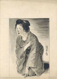 Art hand Auction 伊東深水画稿｢女護の島｣ 墨 紙 サイン 20×14.3 Shinsui Ito, 美術品, 絵画, 水墨画