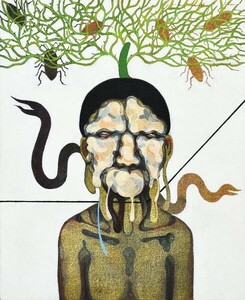 佐藤栄輔作品「Snake come on!」　アクリル　キャンバス　裏にサイン、タイトル、年記　Gallery MOMO　2007　27.2×22.2　Eisuke Sato