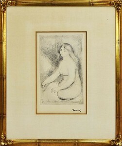 オーギュスト・ルノワール版画額「Femme Nue」　銅版画　スタンプサイン　22×13.7　F:45.7×38.2　1919