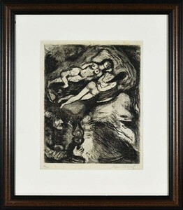 マルク・シャガール版画額「La vieille et les deux Serrantes」　銅版画　限100　サイン　29.5×24