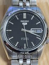 1円〜　SEIKO セイコー ファイブ 7S26-01VO 自動巻 デイデイト SS 黒文字盤 スケルトン カレンダー メンズ 腕時計 E00133_画像1