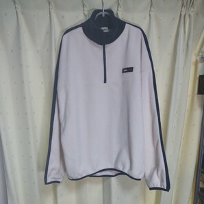 Javaジャバコラボ 高見えラバーロゴ。ラフでお洒落な大人の配色フリースハーフジッププルオーバー アイボリー アウター レディース