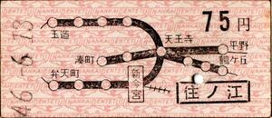 南海電鉄　国鉄連絡　地図式　住ノ江　75円　改札穴