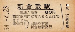 新倉敷駅（山陽本線）入場券　80円券