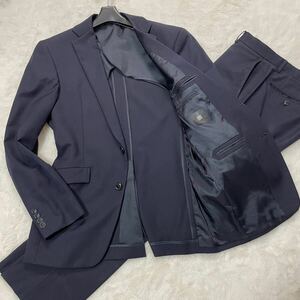 【良品】SUIT SELECT スーツセレクト スーツ 上下 セットアップ ネイビー 紺 背抜き センターベント A6 Lサイズ相当 メンズ