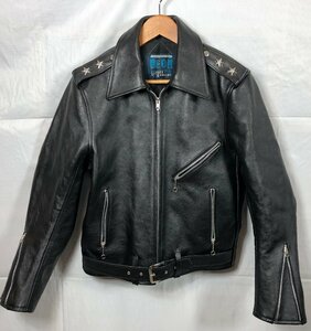 NEON LEATHER GARMENT 2STAR DOUBLE LEATHER JACKET サイズ:L レザージャケット ネオンレザーガーメント☆良品☆[67-0304-O1]