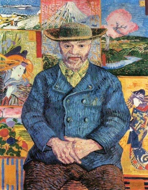 [Full size version] Van Gogh Portrait of Old Man Tanguy (Background: Ukiyo-e) 1887 Rodin Museum Wallpaper Poster 463 x 594mm Peelable Sticker 033S2, painting, oil painting, portrait