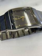 7.稼働品・RADO ラドー DIASTAR ダイヤスター 152.0366.3 クォーツ メンズ腕時計 デイト スクエア 黒文字盤 純正ベルト//KIN30_画像4