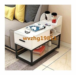 ナイトテーブル コーヒーテーブル リビングソファ用サイドテーブル 北欧のベッドルーム小さな ナイトテーブル 収納付き 60*30*55cm 白