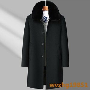 メンズコート 厚手 ビジネスコート 高級 ダウンジャケット 超希少 ロングコート WOOL ウール 紳士スーツ 黒 4XL