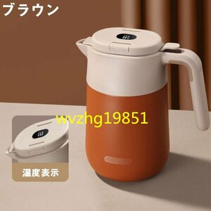 水筒 2000ml 魔法瓶 保温ポット 温度表示 湯沸かしケトル ポータブル ウォーターボトル ポット 316ステンレス鋼 真空 断熱 ☆ブラウン