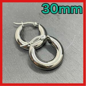 チャンキーフープピアス 30mm シルバー ステンレス シンプル 流行