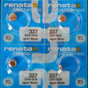 ★【即決送料無料】4個752円 RENATA製　337（SR416SW)　酸化銀電池 1.55V 使用推奨期限：2023年1月★