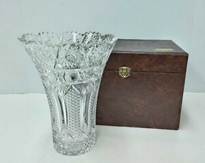 【中古品】BOHEMIAN GLASS ボヘミアグラス CRYSTAL GLASS クリスタルガラス 花瓶 フラワーベース チェコ製 化粧ケース付き【保管品】