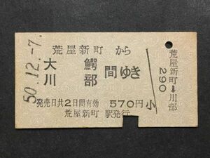 古い切符＊荒屋新町 から 大鰐 川部 間ゆき 570円 荒屋新町駅発行 昭和50年＊国鉄 鉄道 資料