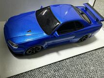 ミニッツAWD 日産 スカイライン GT-R R34 V.specII ニュル メタリックブルー 京商 レディセット 中古美品 ドリフト用互換ジャイロ付き_画像1