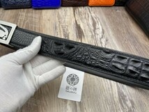 【クロコダイル 】一枚革 紳士用 ベルト 本物保証 貴重品 ワニ革 メンズ ベルト 総本革 未使用 黒 ブラック_画像7