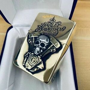 限定 新品 ハーレーダビッドソン Zippoライター HARLEY-DAVIDSON ジッポー オイルライター AntiqueBrass 真鍮 ゴールド 未使用