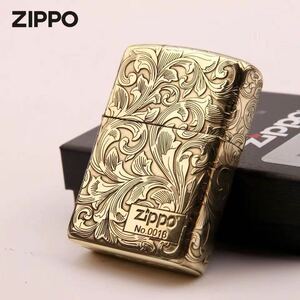 1円 未使用 ZIPPO 唐草彫刻 喫煙グッズ ジッポー 6面刻印 オイルライター 真鍮製 新品 ゴールド