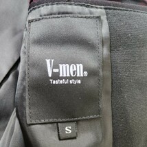 美品 ブイメン【魅せるデザイン タキシード ボールド ストライプ サイズ S】V-MEN テーラードジャケット ボルドー ブラック ストレッチ_画像9