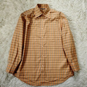 極美品 バーバリー ロンドン【総柄 ノバチェック BD シャツ サイズ M】BURBERRY LONDON ボタンダウンシャツ オレンジベージュ 長袖