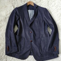 美品 メール&コー【TAKA-Q 人気アイテム ストレッチ デニム テーラードジャケット くるみ釦 M】MALE&CO デニムジャケット インディゴブルー_画像3