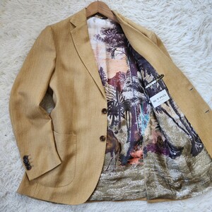  beautiful goods Etro [ most on. total pattern or sis camel linen silk rare size 50 XL corresponding ]ETRO tailored jacket beige summer tweed 