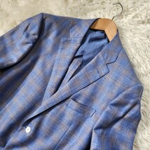 極美品 ランバン コレクション【放たれる高級感 シルク リネン チェック XL相当】LANVIN COLLECTION テーラードジャケット 青 ブルー 春夏_画像4