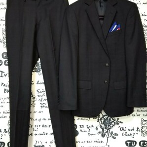 送料込★THE SUIT PLUS/合冬ウールスーツ2Bセンターベンツ0タックスリム/Y7≒実寸c94-w78-T180~程/濃紺シャドーチェック/伊製服地ANGELICOの画像1