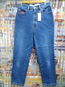 送料込★DIESEL BASIC JEANS(ディーゼル)ハイライズテーパードアメリカンスリム/30表示~w実寸69/中インディゴ縦落ち/パルプパッチ/帯ロゴ