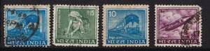 1976年頃/インド/外国切手4枚セット/電車 茶摘み 飛行機/0.10 0.15 10 20P./LOCOMOTIVE PLUCKING TEA GNAT INDIA