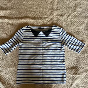 美品 プチバトー ボーダーTシャツ カットソー XS 飾り襟デザイン レア PETIT BATEAU