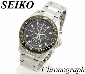 【ＤＭ】1円～SEIKO セイコー QZ 7T62-0ER0 クロノグラフ 100M デイト アラーム 黒文字盤 メンズ腕時計 電池交換済